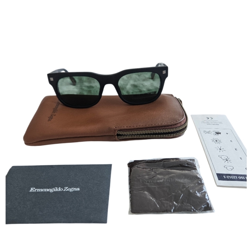 Ermenegildo Zegna EZ 0101 Men's Black Frame Sunglasses with Green Lenses - Picture 5 of 12